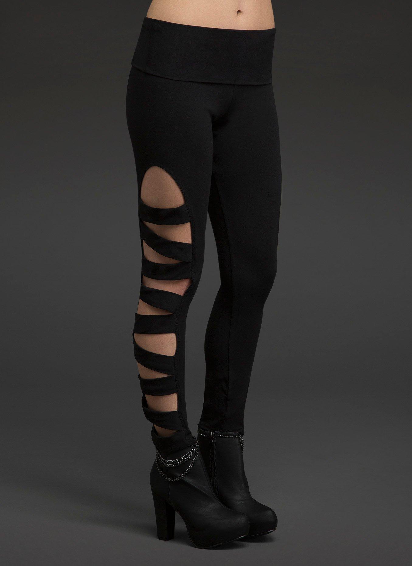 Slashed Side Leggings, BLACK, hi-res