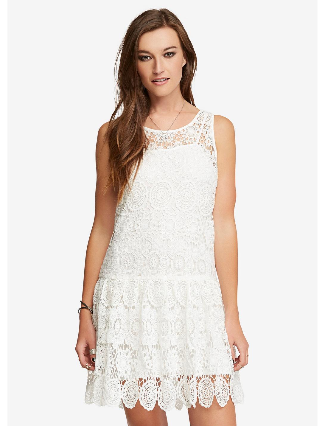 Crochet Drop-Waist Dress, WHITE, hi-res
