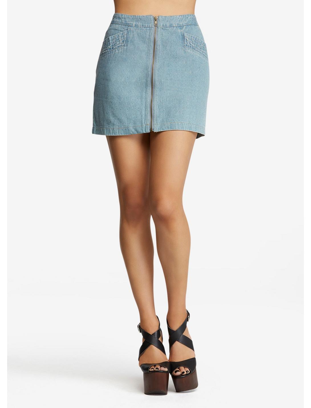 Denim Zip-Front Mini Skirt, DARK WASH, hi-res