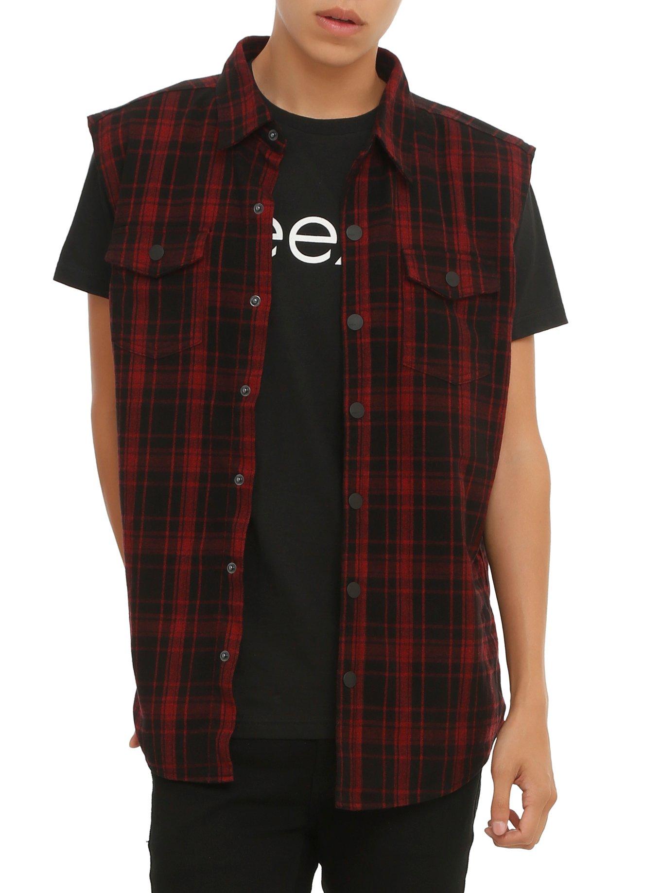 Chor Red Plaid Vest, RED, hi-res