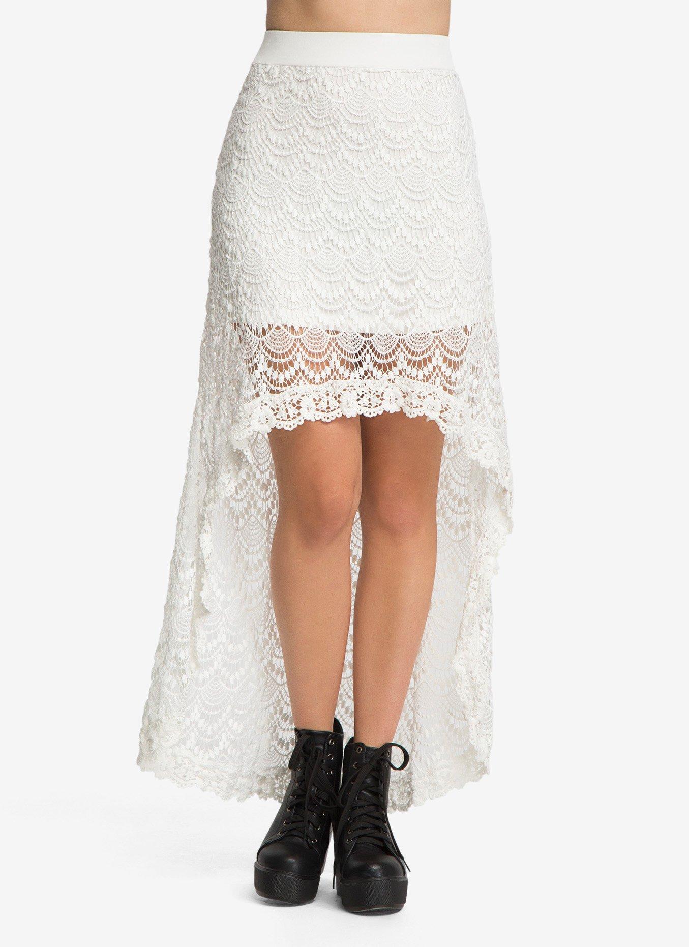 Extreme Hi-Lo Crochet Skirt, WHITE, hi-res