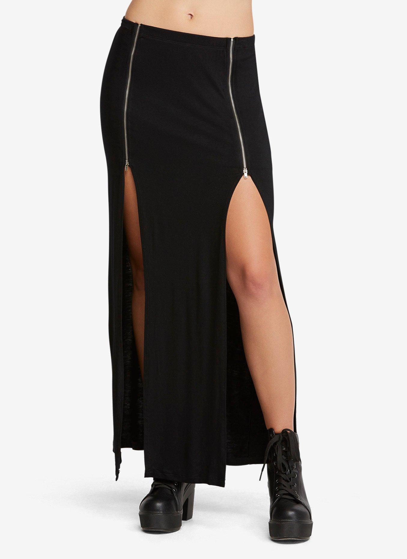 Zipper Slit Maxi Dress, BLACK, hi-res
