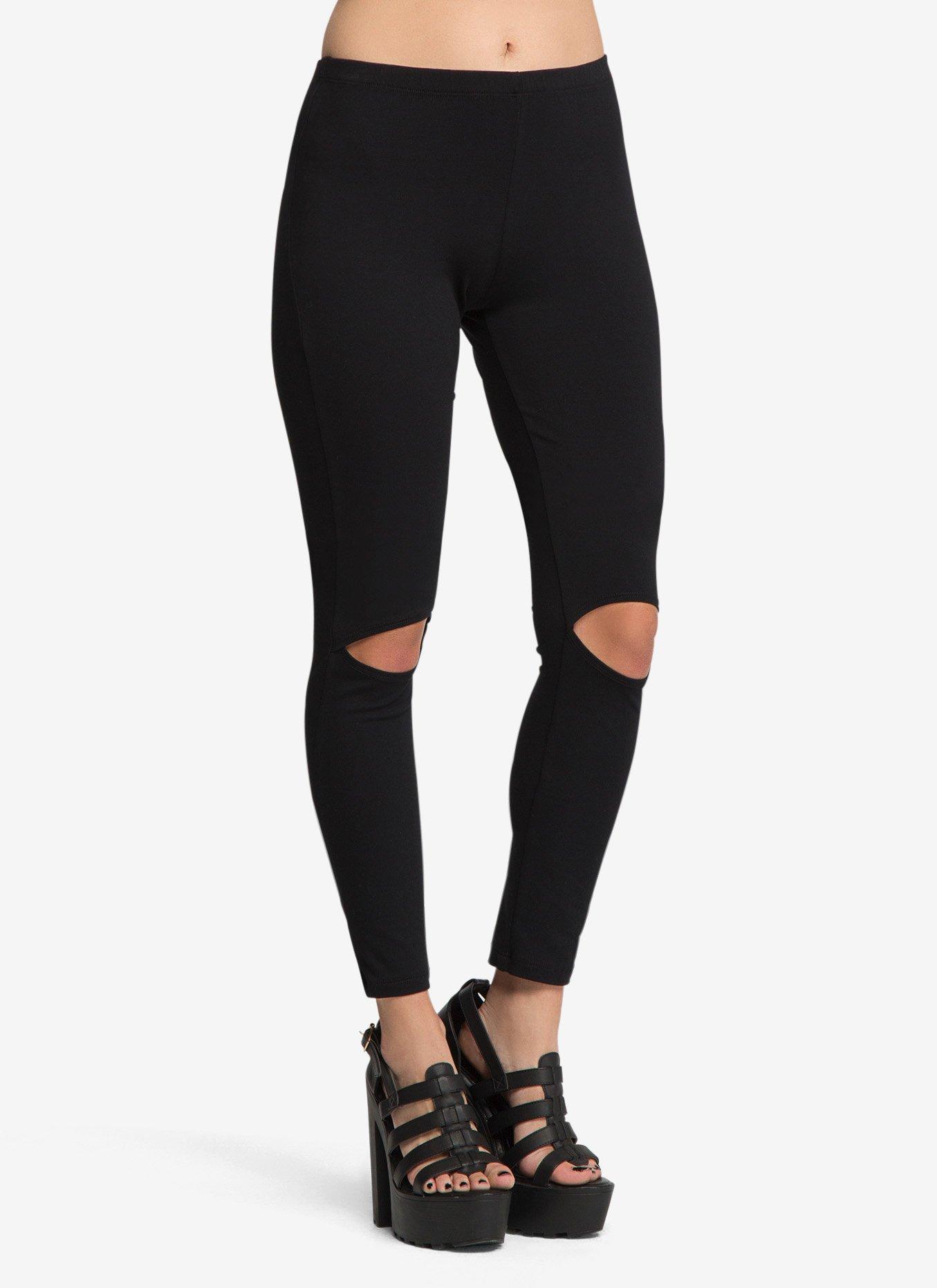 Cutout Knee Leggings, BLACK, hi-res