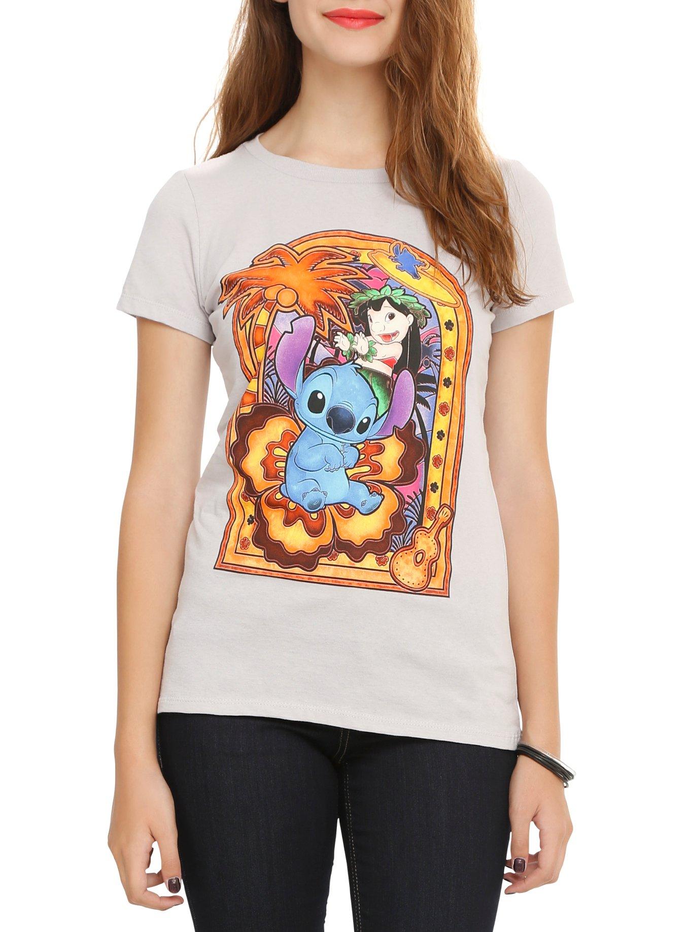 Disney Lilo & Stitch Stained Glass Palm Tree Girls T-Shirt, LIGHT GRAY, hi-res