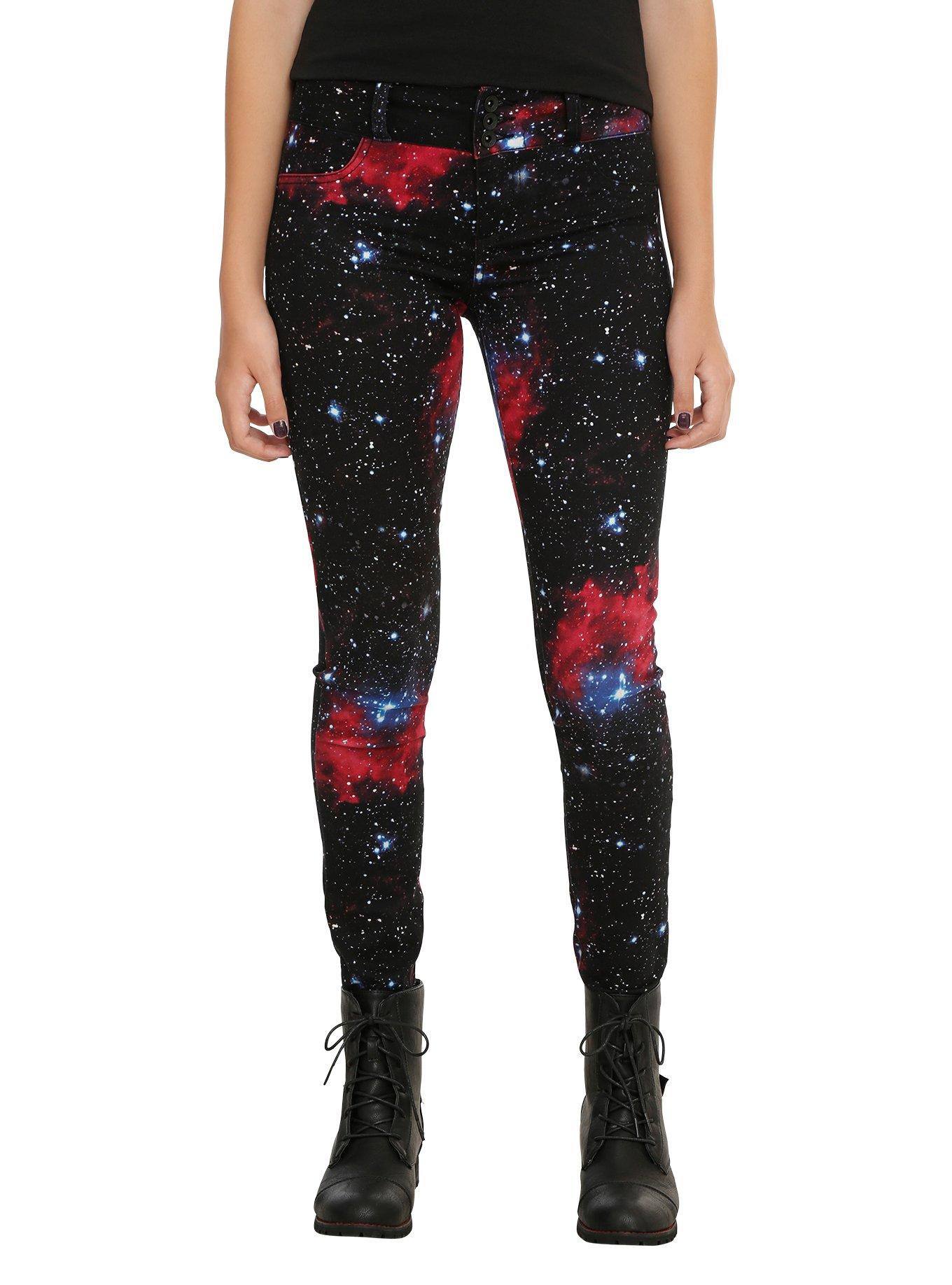 Large Galaxy Print Denim Jeans Black