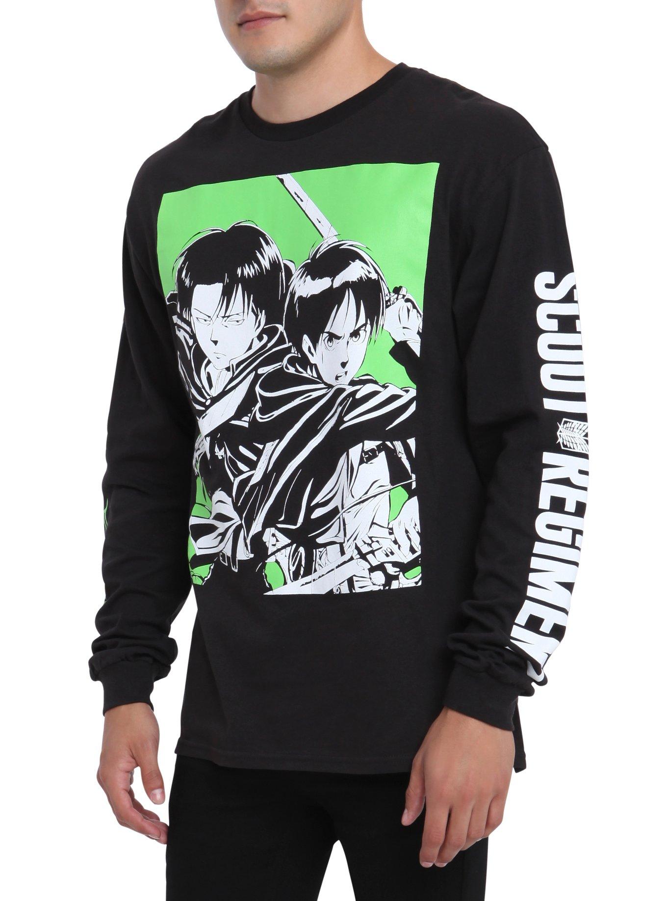 Attack On Titan Eren & Levi Long-Sleeved T-Shirt, BLACK, hi-res