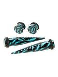 Acrylic Teal & Black Feather Taper & Plug 4 Pack, , hi-res