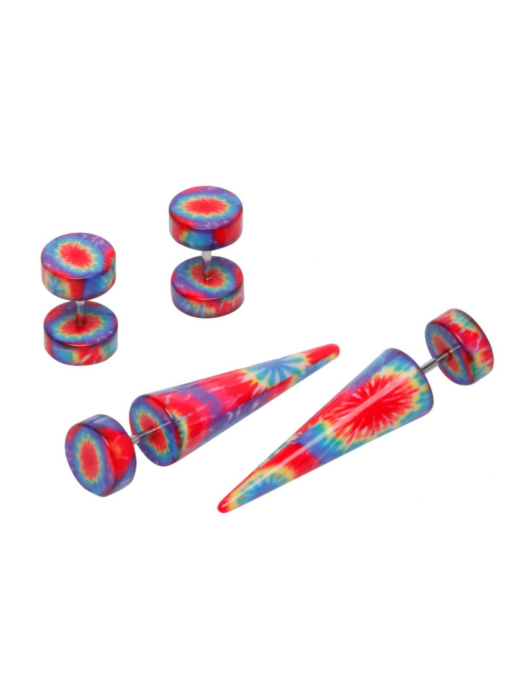 Rainbow Tie Dye Faux Taper And Plug 4 Pack, , hi-res