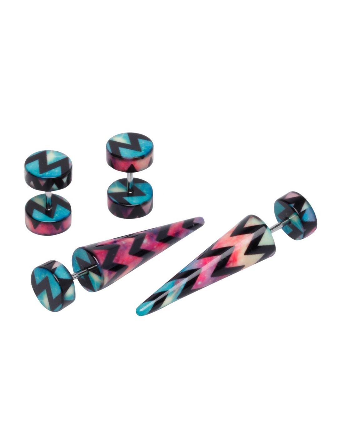 Rainbow Chevron Faux Taper And Plug 4 Pack, , hi-res