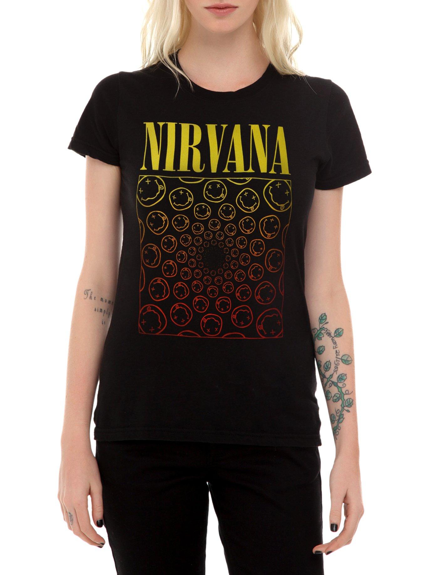 Nirvana Smiley Vortex Girls T-Shirt, BLACK, hi-res