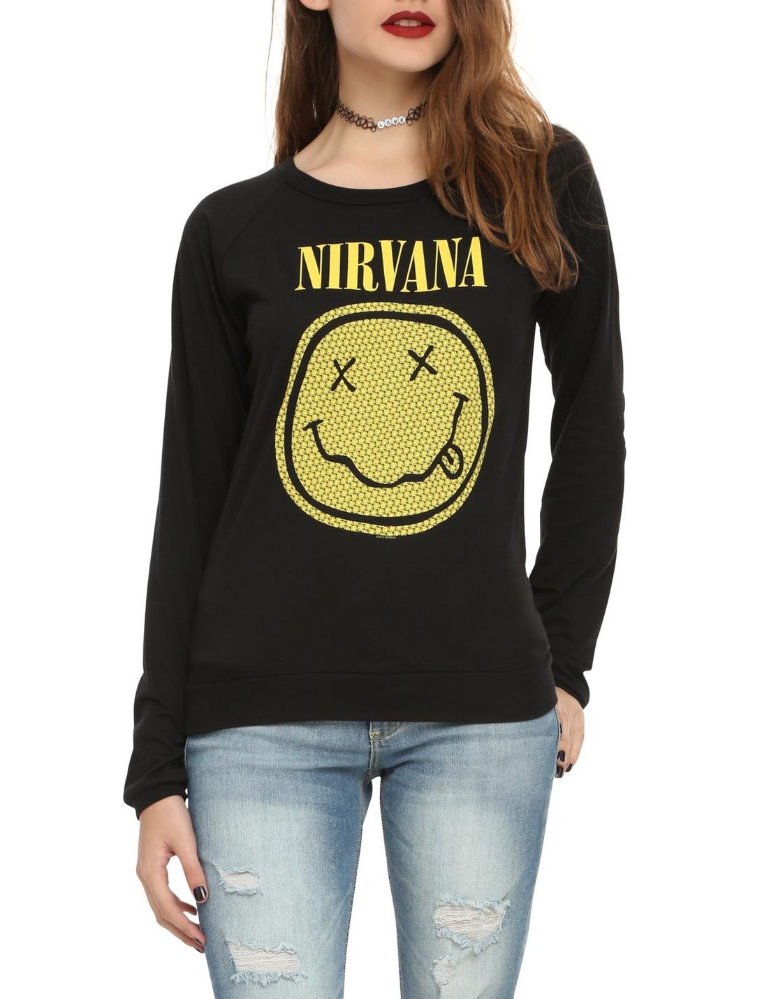 Nirvana Smiley Fill Girls Pullover Top, BLACK, hi-res