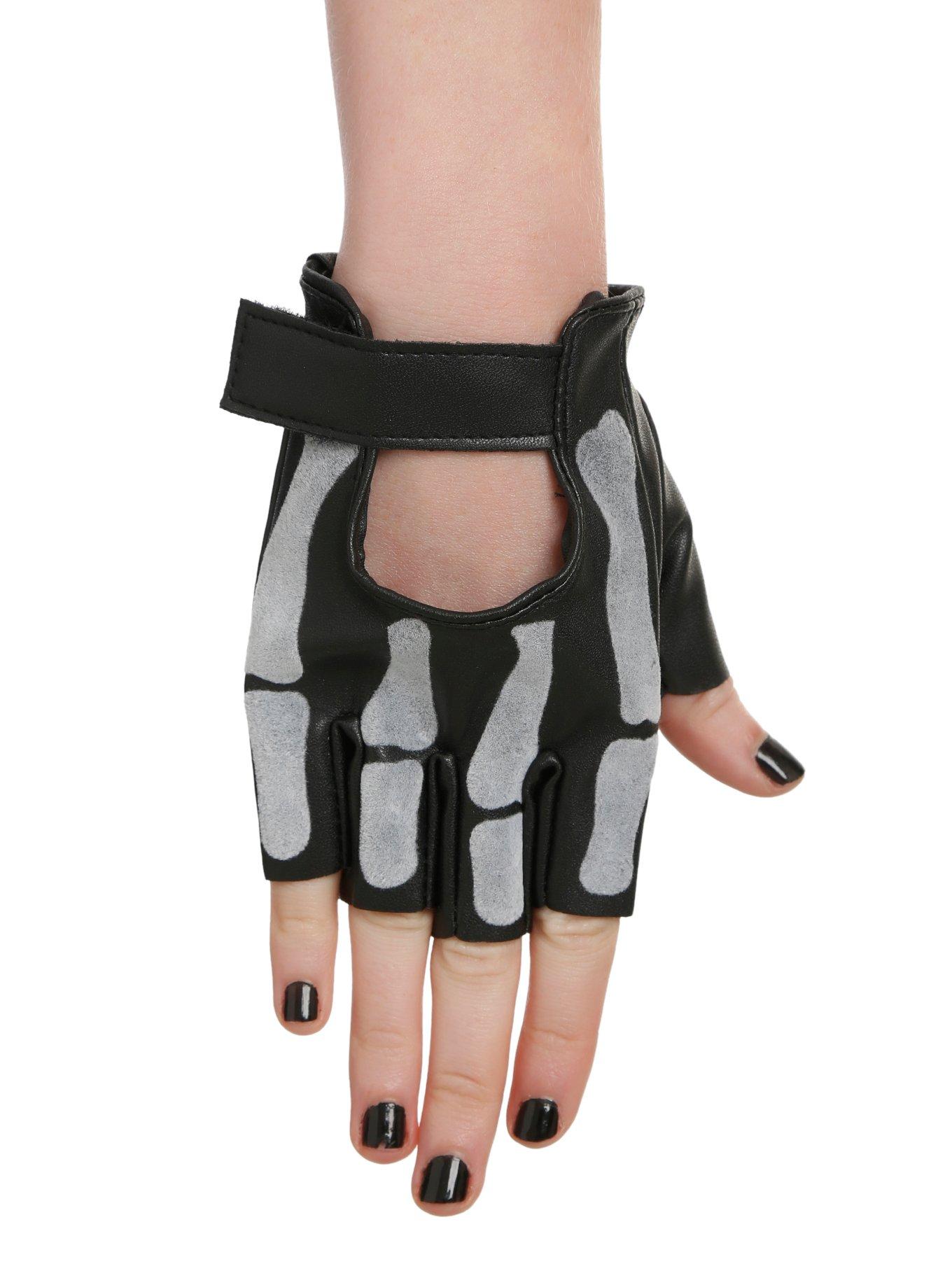 Black Skeleton Moto Gloves Hot Topic
