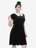 Black Velvet White Collar Dress Plus Size, BLACK, hi-res