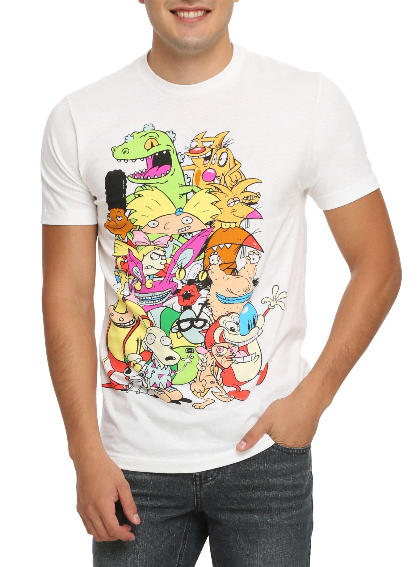 Nickelodeon Mens 90s Cartoon Shirt - Rugrats Hey Arnold Ren & Stimpy  Rocko's Modern Life Tie Dye T-Shirt 