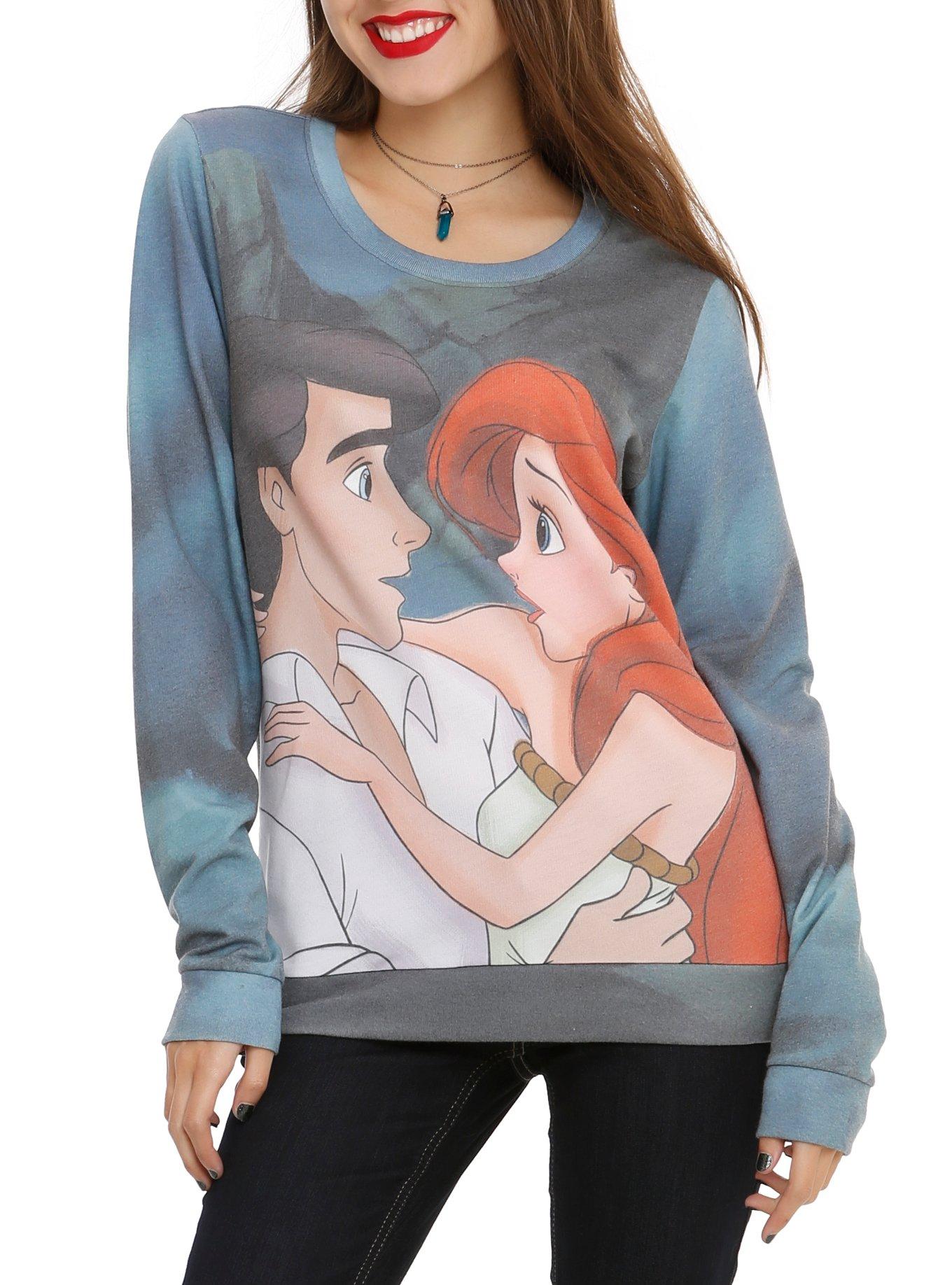Disney The Little Mermaid Ariel & Eric Girls Crew Pullover, BLACK, hi-res