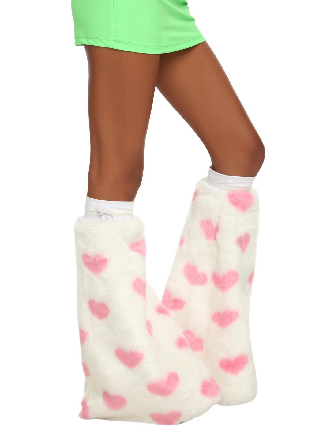 Heart Print Fuzzy Boot Covers, , hi-res