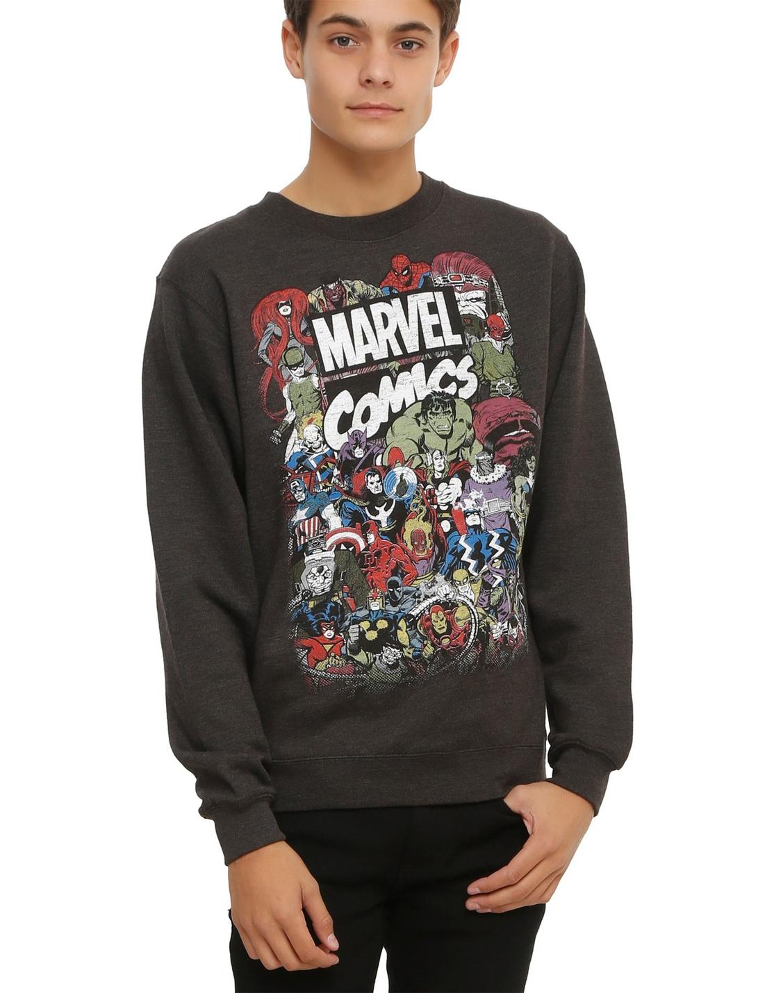 Marvel Comics Characters Sweatshirt, BLACK, hi-res