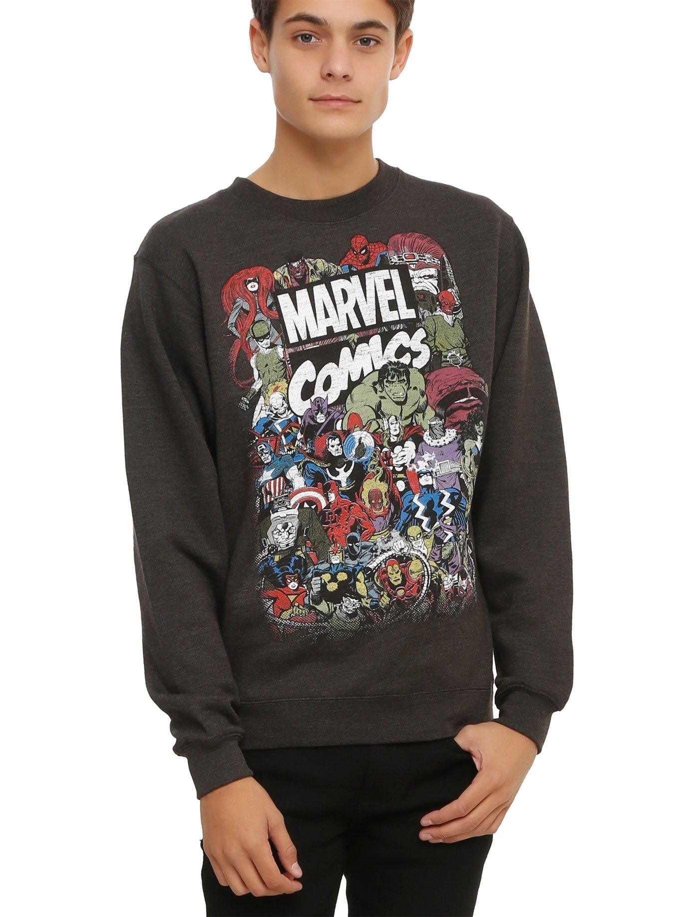 Marvel Comics Characters Sweatshirt, BLACK, hi-res