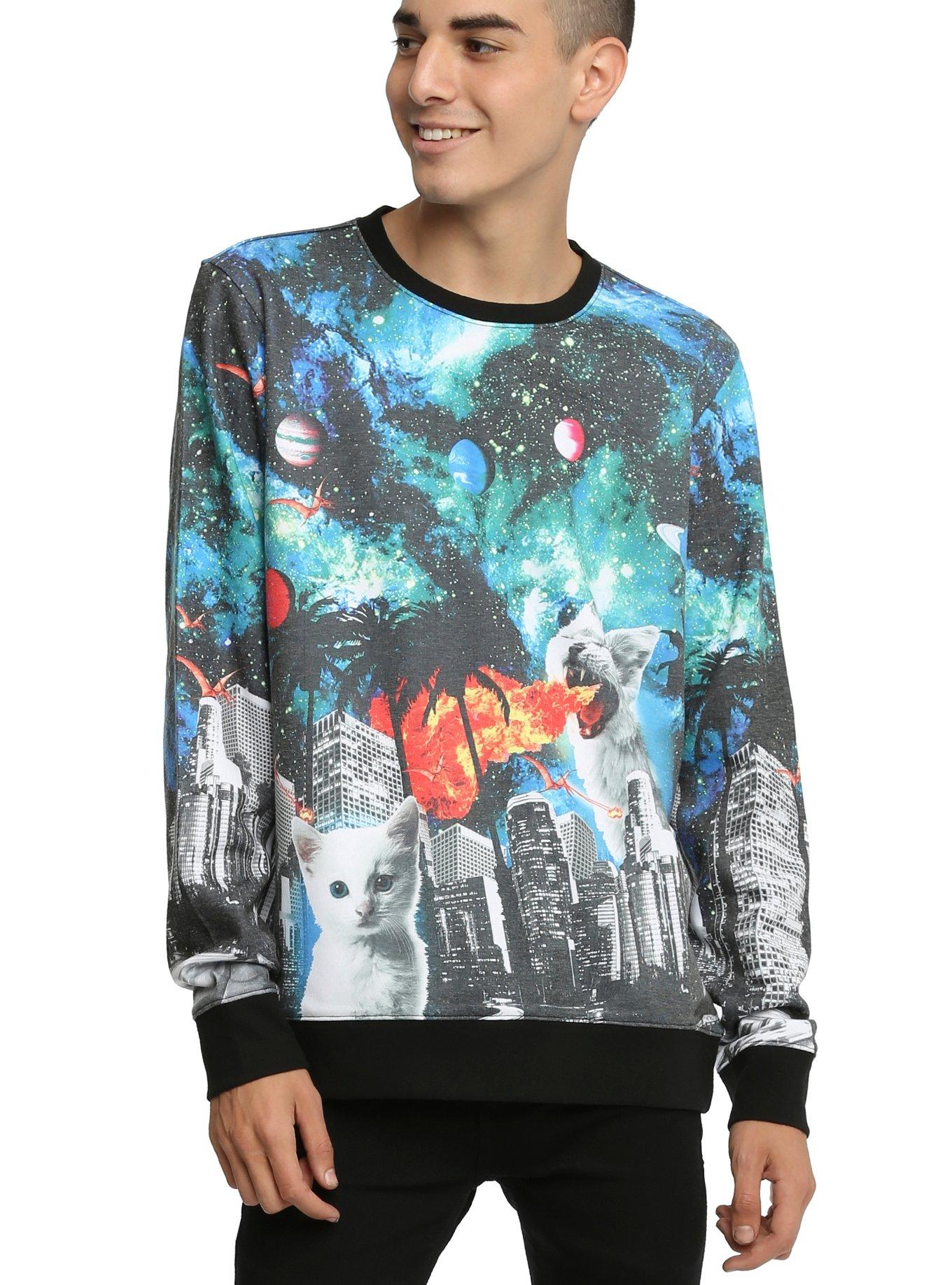 Space Cat Invasion Sweatshirt, BLACK, hi-res