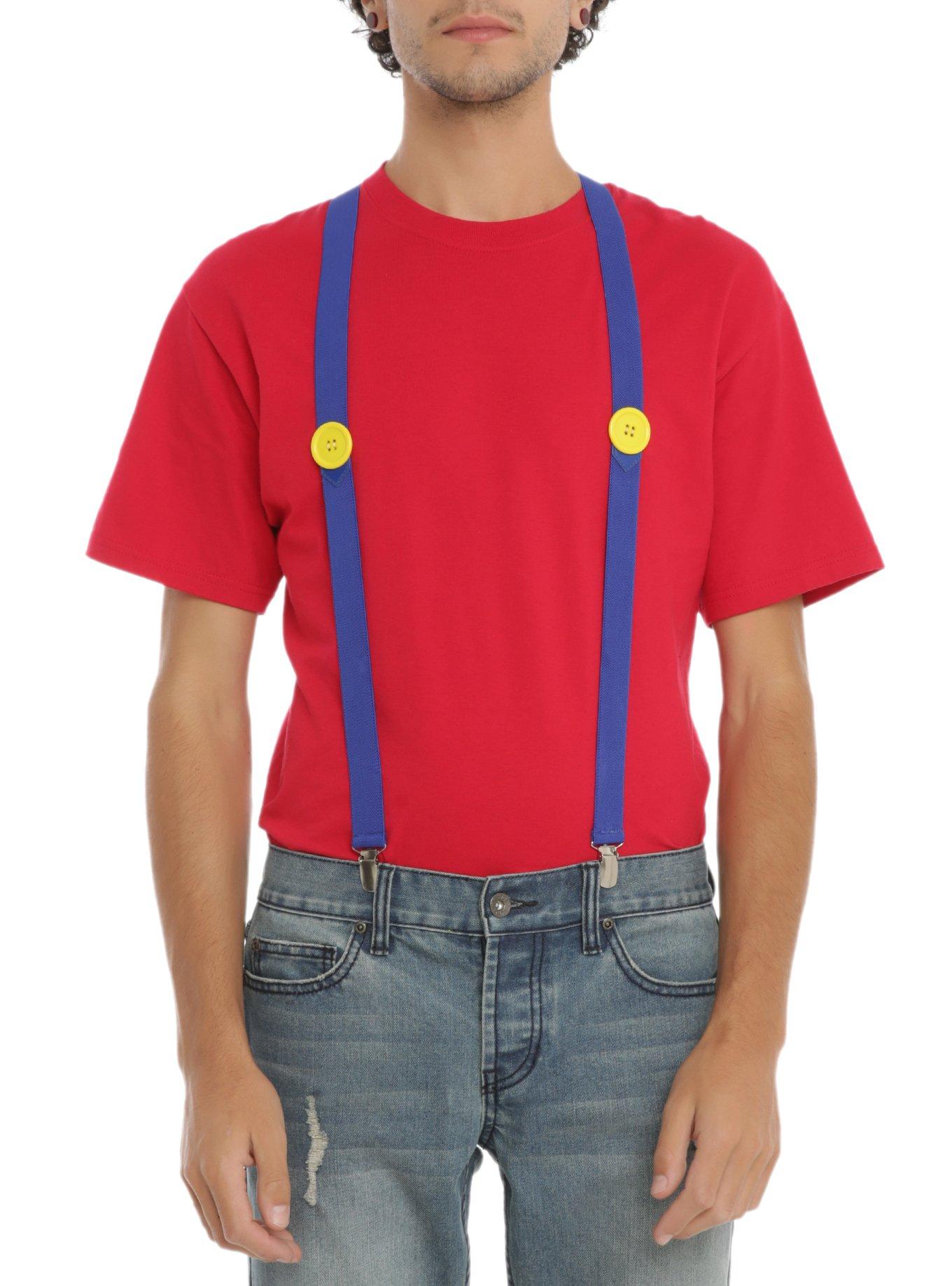 Blue And Yellow Button Costume Suspenders, , hi-res