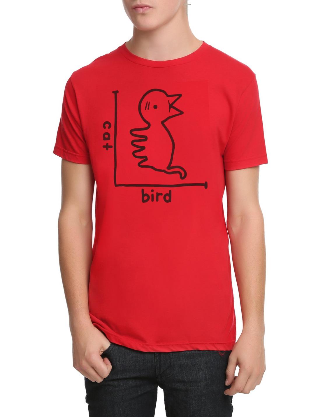 Cat Bird T-Shirt, RED, hi-res