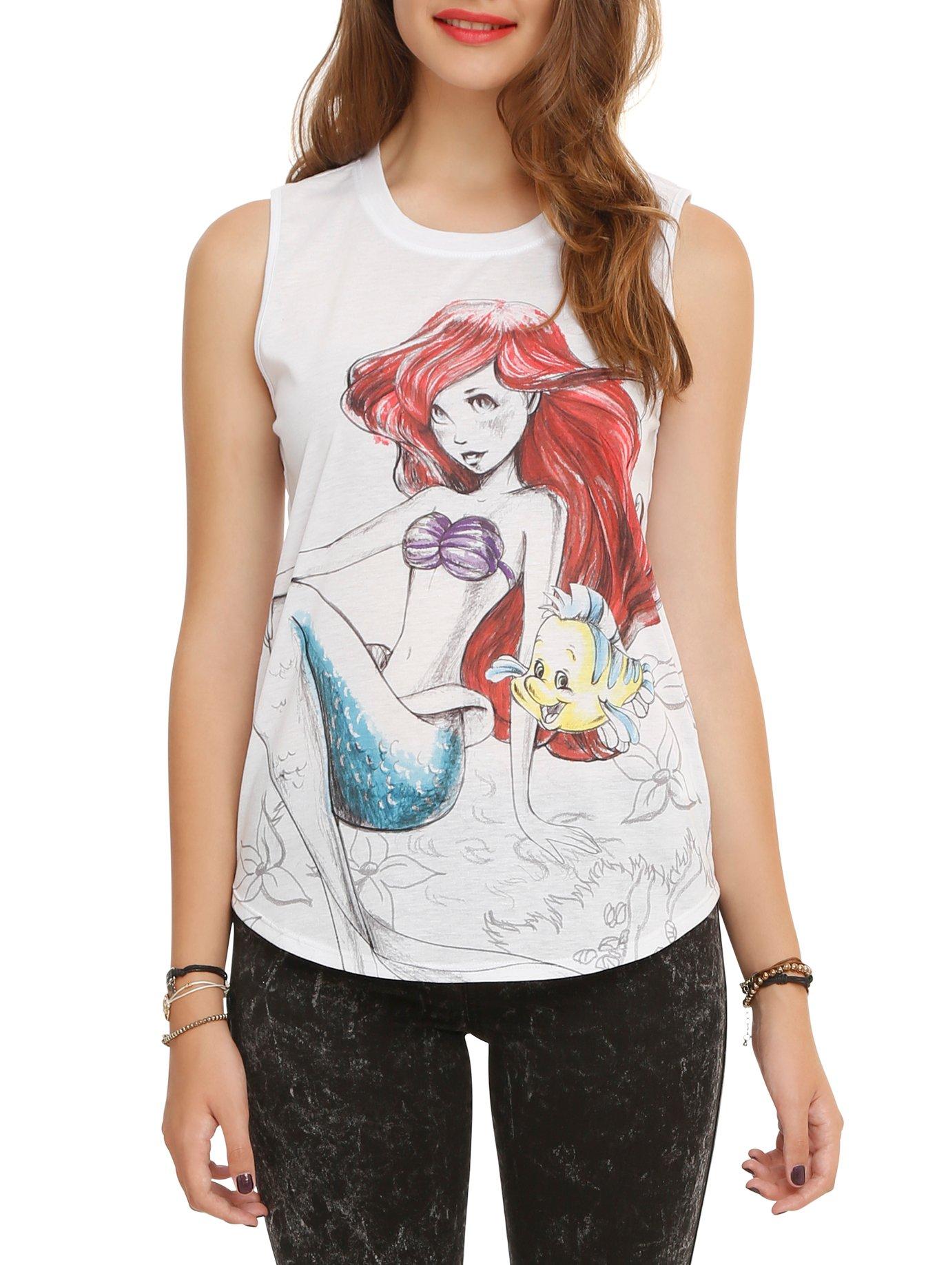 Disney The Little Mermaid Ariel Sketch Girls Muscle Top, WHITE, hi-res