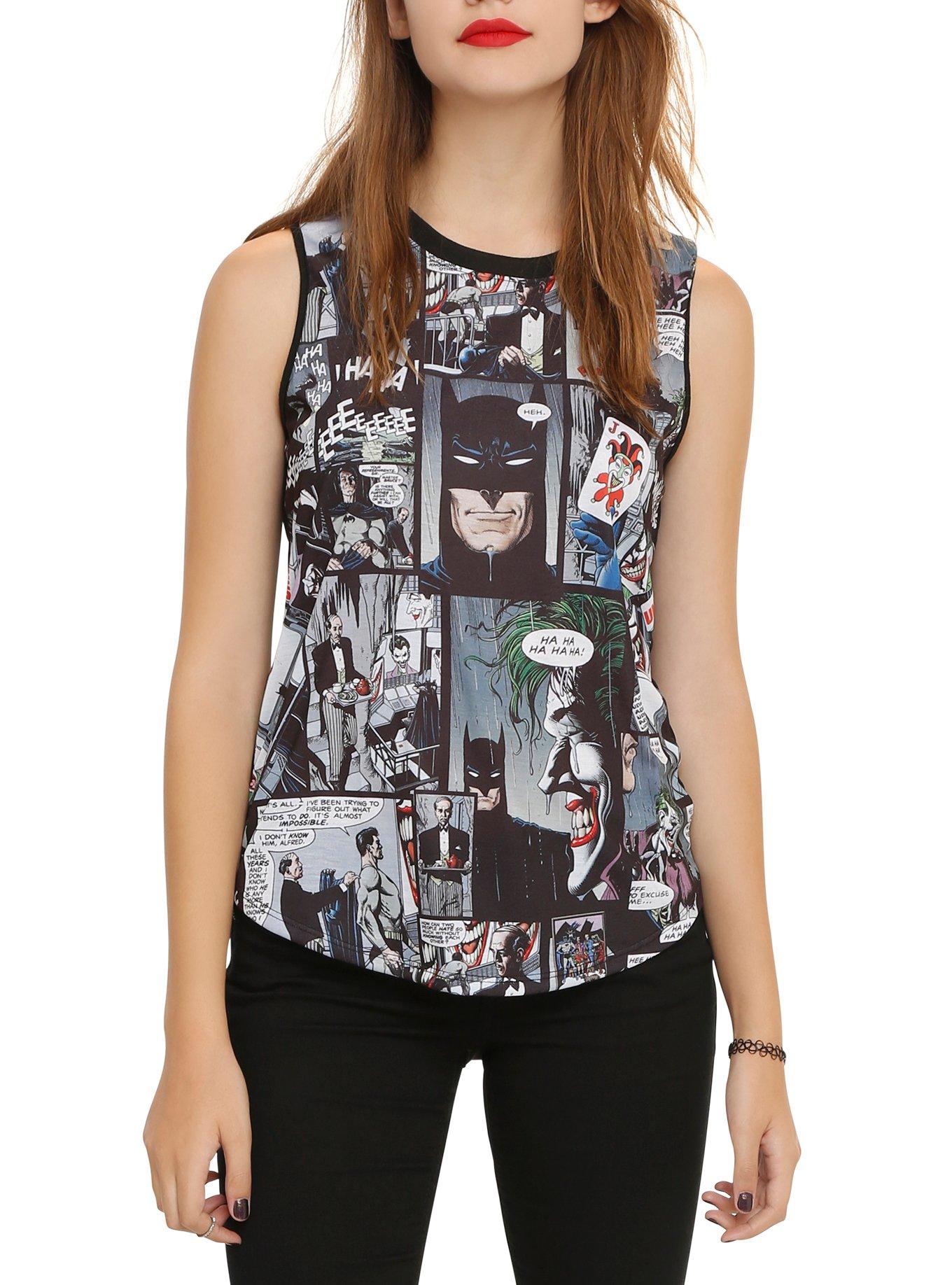 DC Comics Batman Panels Girls Muscle Top, BLACK, hi-res