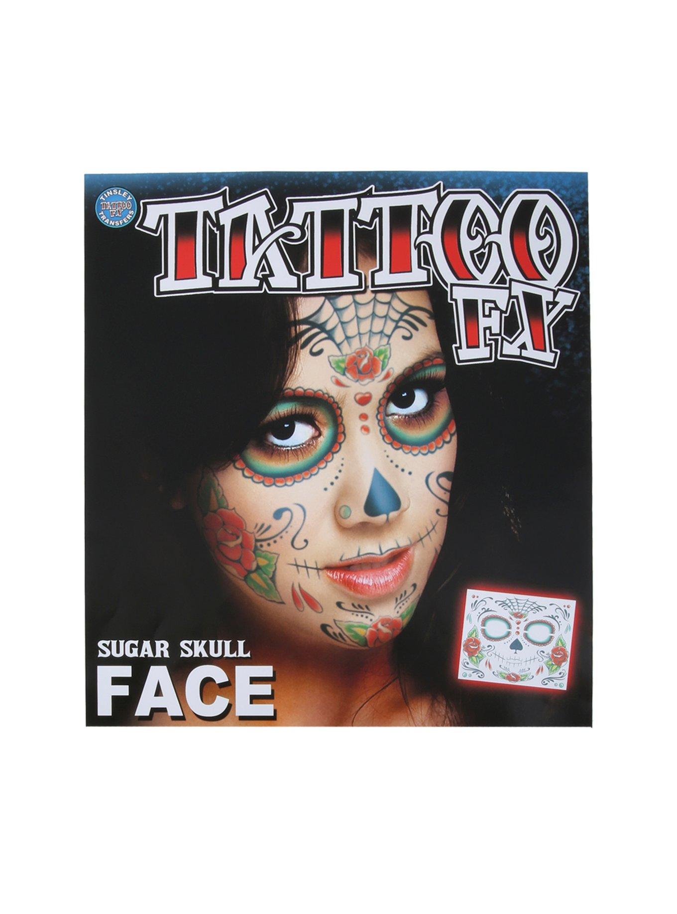 Day Of The Dead Sugar Skull Face Temporary Tattoos, , hi-res