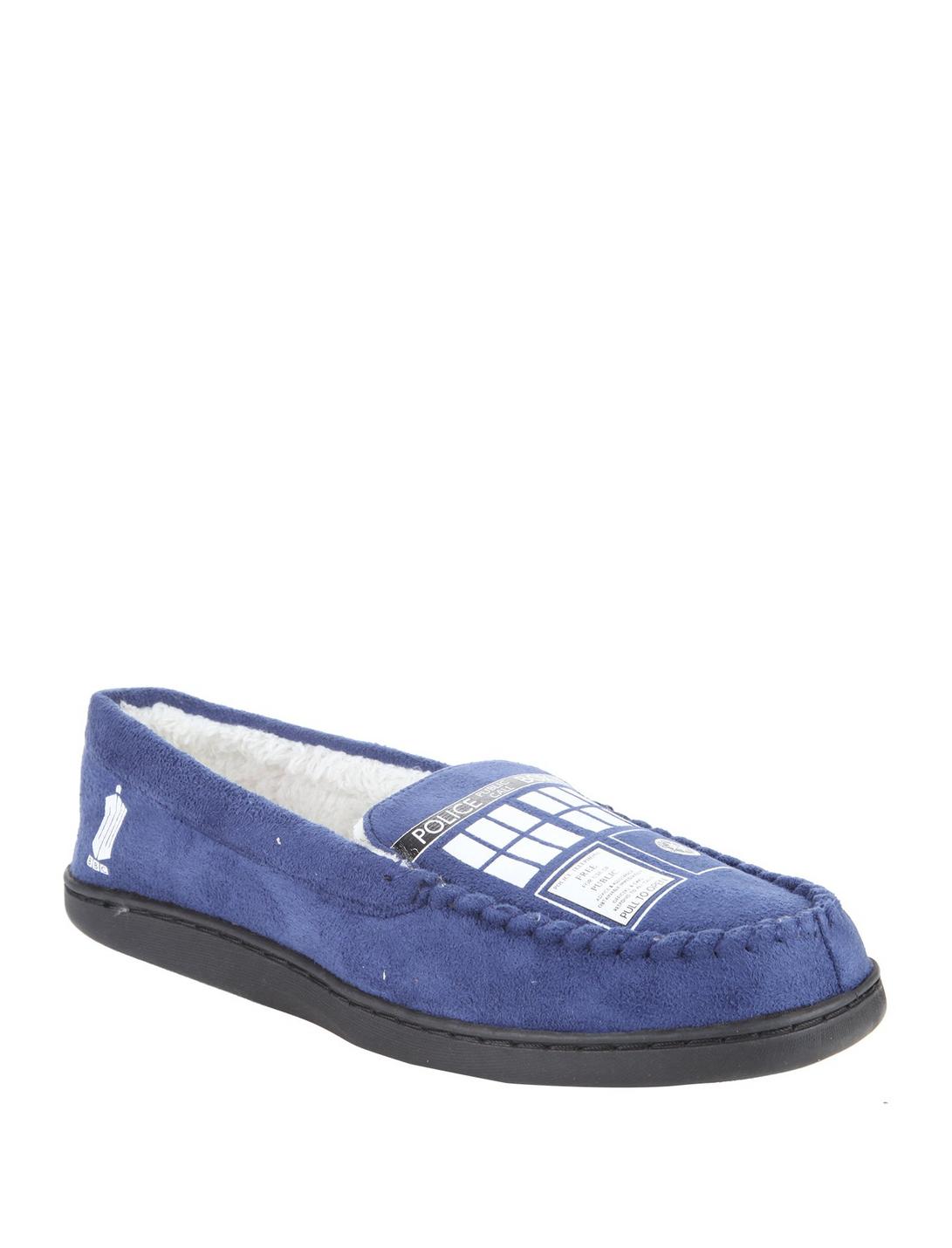 Doctor Who TARDIS Guys Moccasin Slippers, BLACK, hi-res