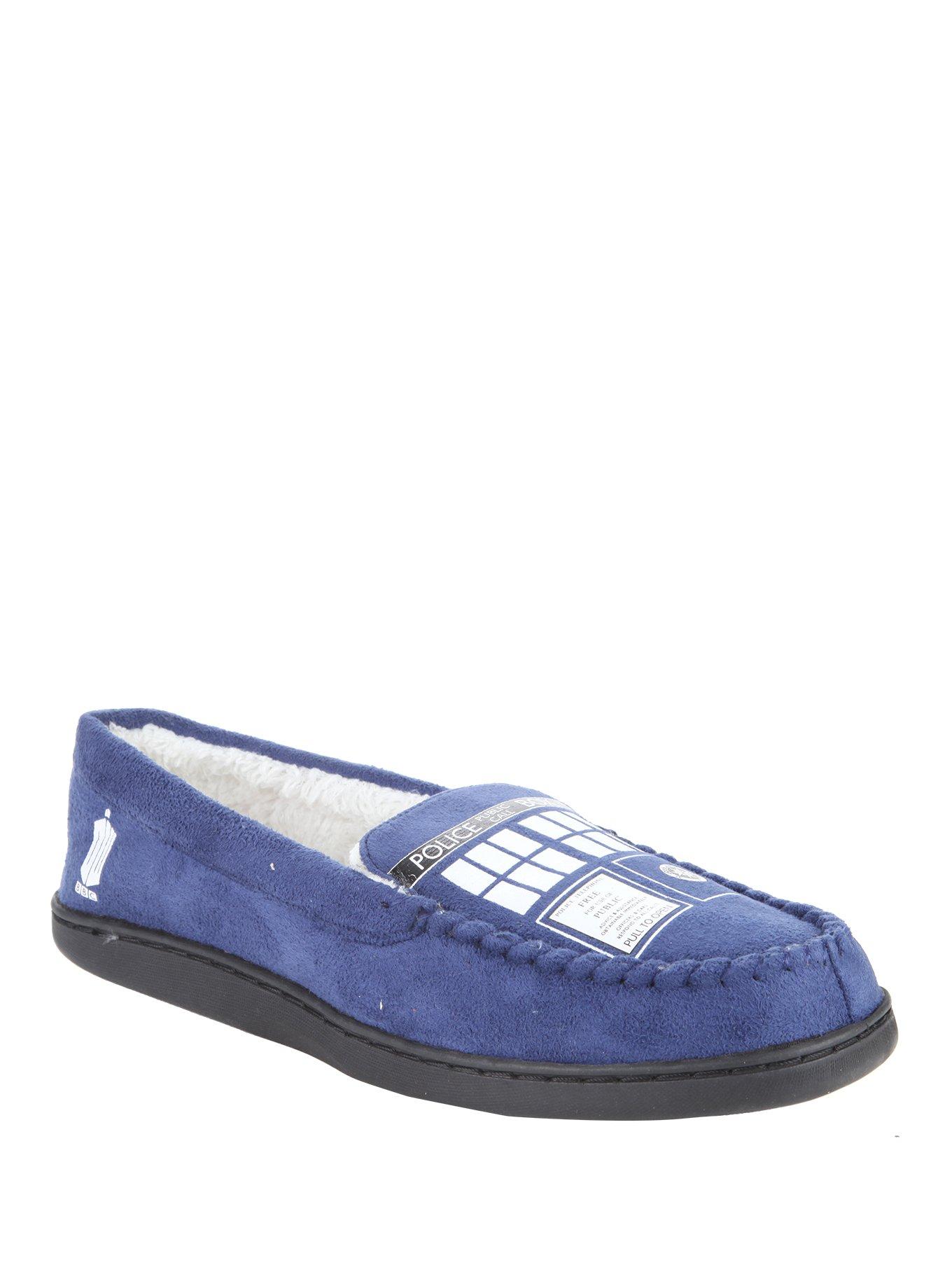 Doctor Who TARDIS Guys Moccasin Slippers, BLACK, hi-res