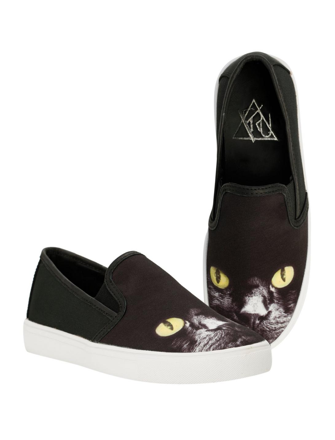 Cat Slip-On Shoes, BLACK, hi-res