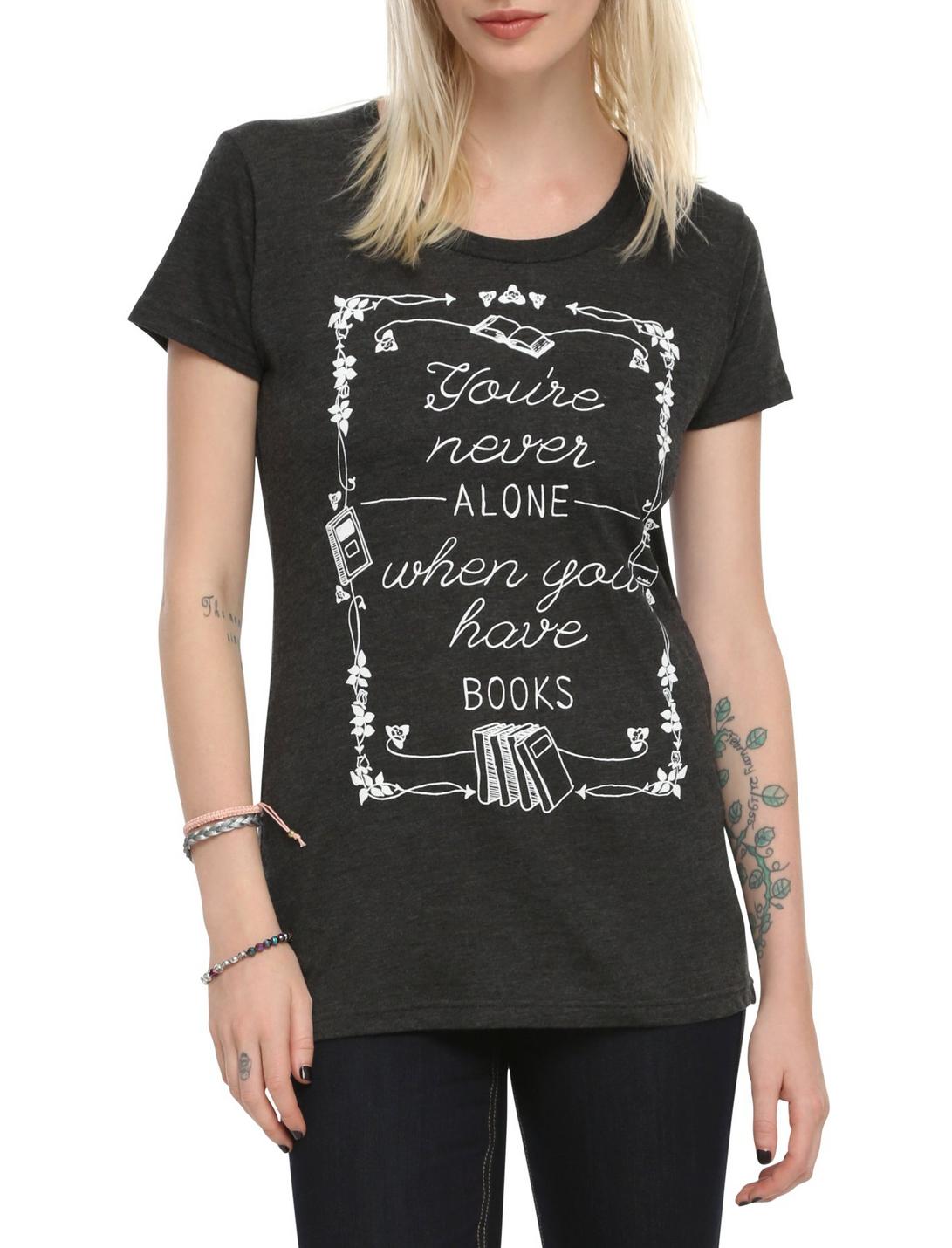 Never Alone With Books Girls T-Shirt, BLACK, hi-res