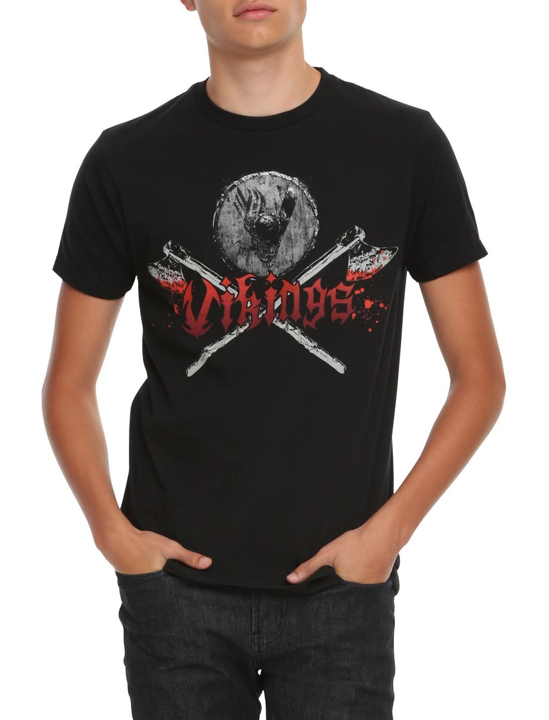Vikings Shield & Crossed Axes Logo T-Shirt, BLACK, hi-res