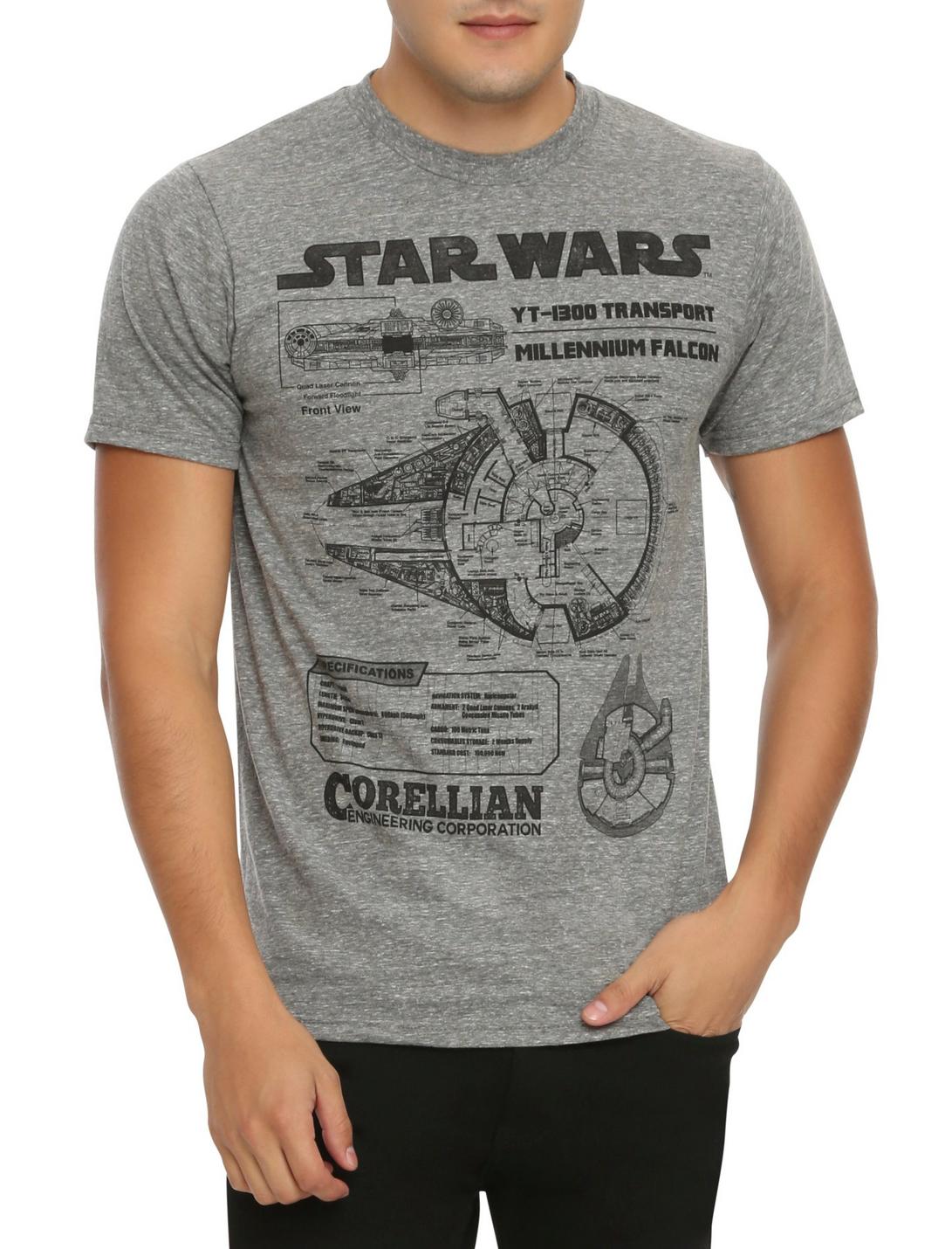 Plus Size Star Wars Millennium Falcon Blueprint T-Shirt, DARK GRAY, hi-res
