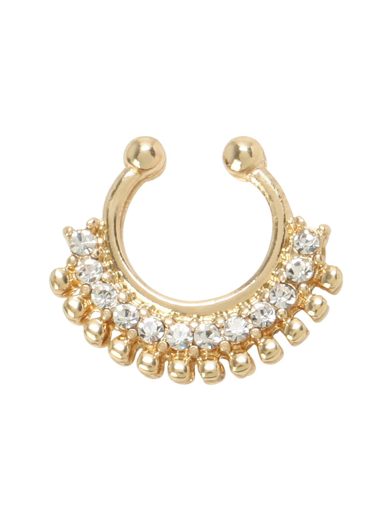 LOVEsick Gold CZ Ball Stack Faux Septum Ring, , hi-res