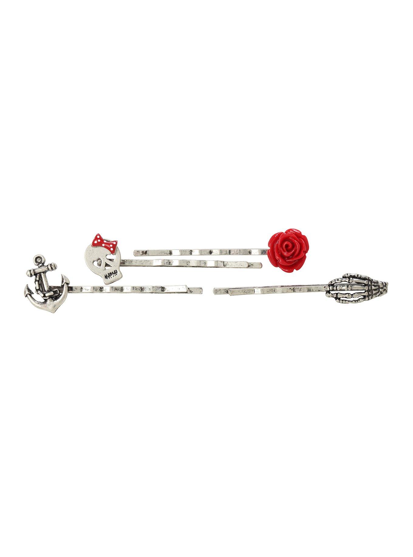 LOVEsick Anchor Skull Rose Bobby Pin 4 Pack, , hi-res