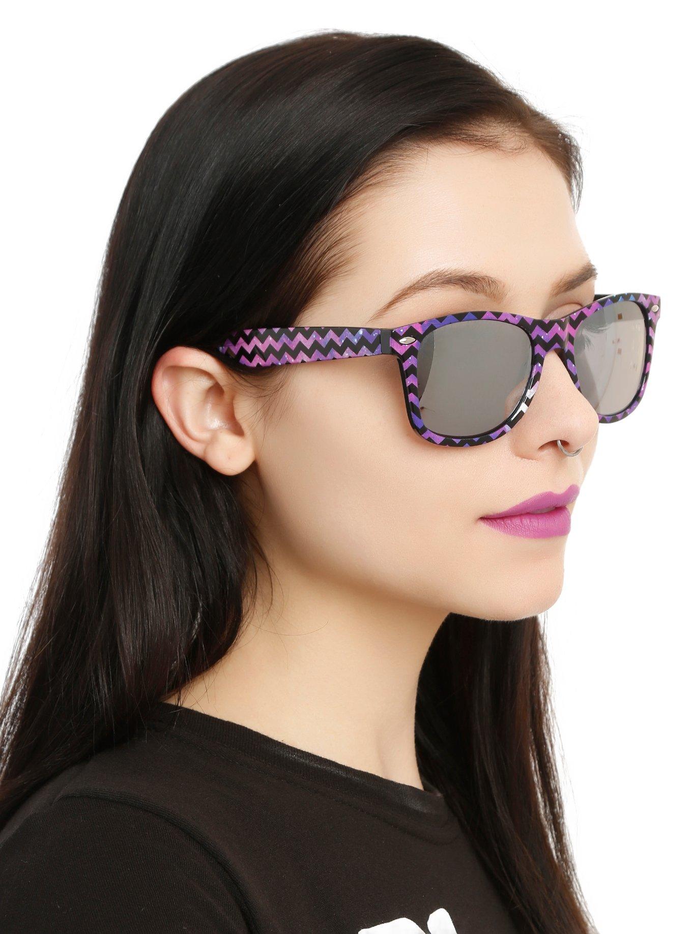 Purple Galaxy Chevron Mirror Lens Retro Sunglasses, , hi-res