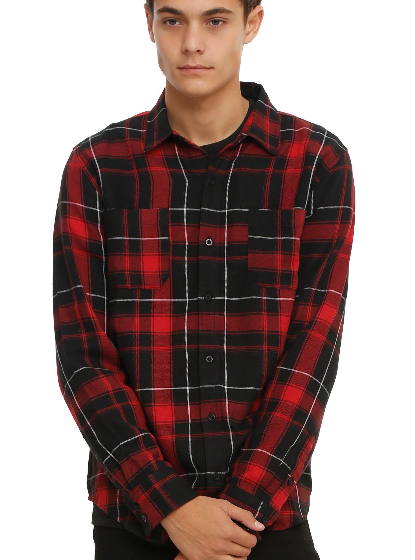 XXX RUDE Red & Black Plaid Woven Button-Up, BLACK, hi-res