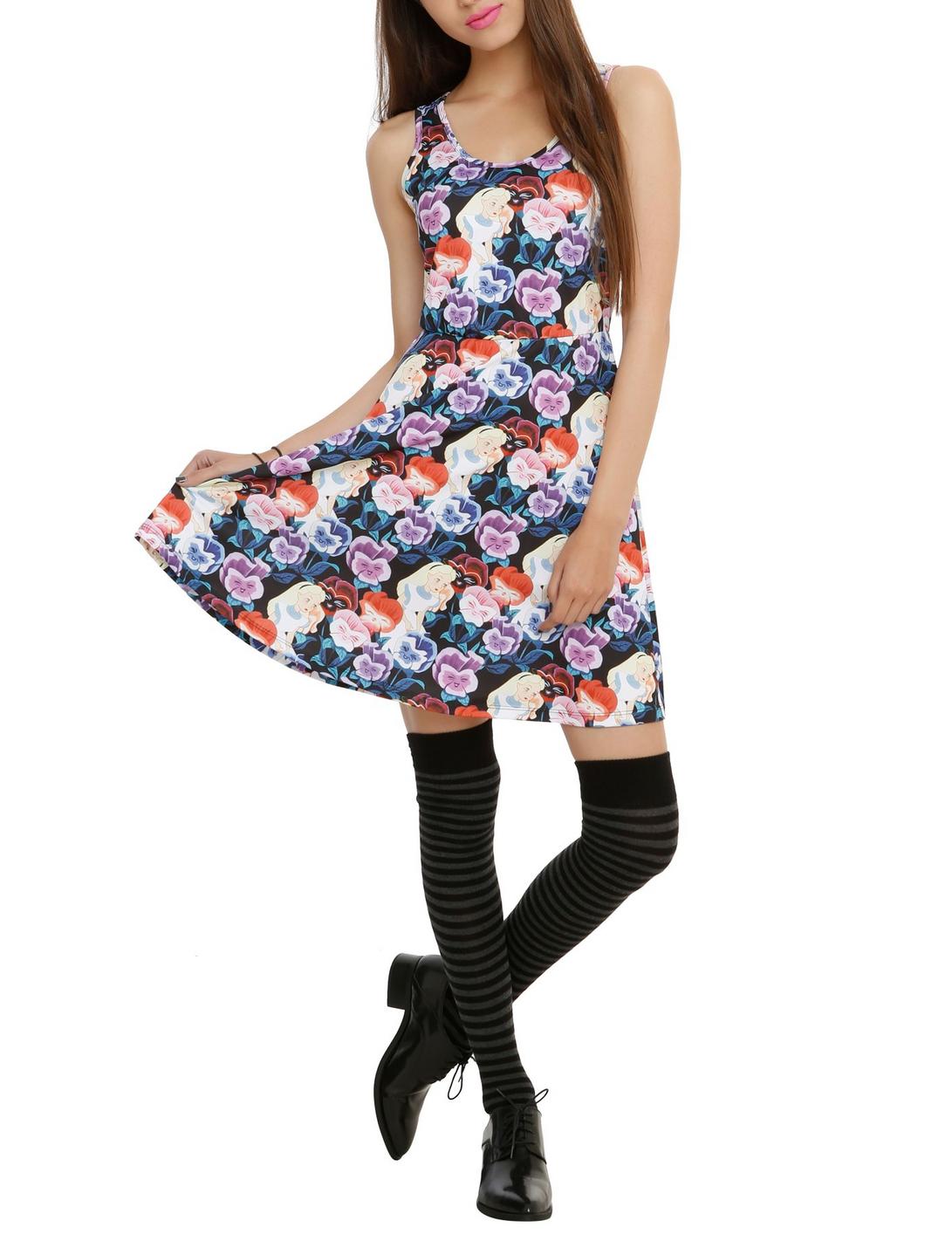 Disney Alice In Wonderland Pansies Print Dress, BLACK, hi-res