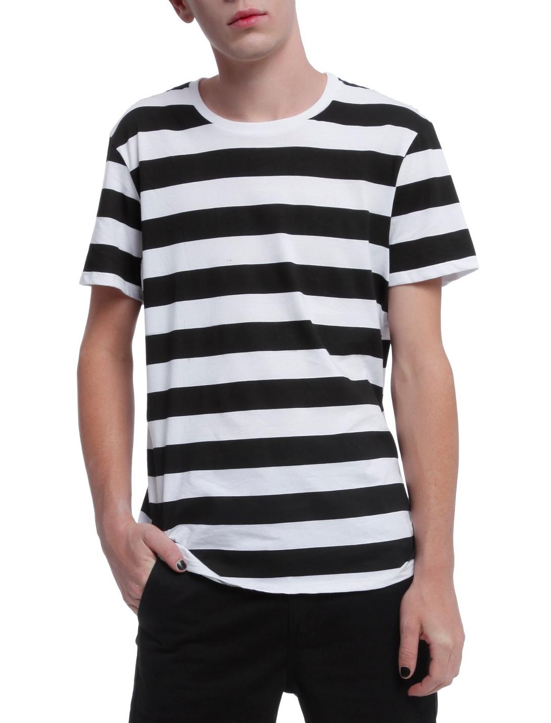 Black and White Striped T-Shirt, BLACK, hi-res
