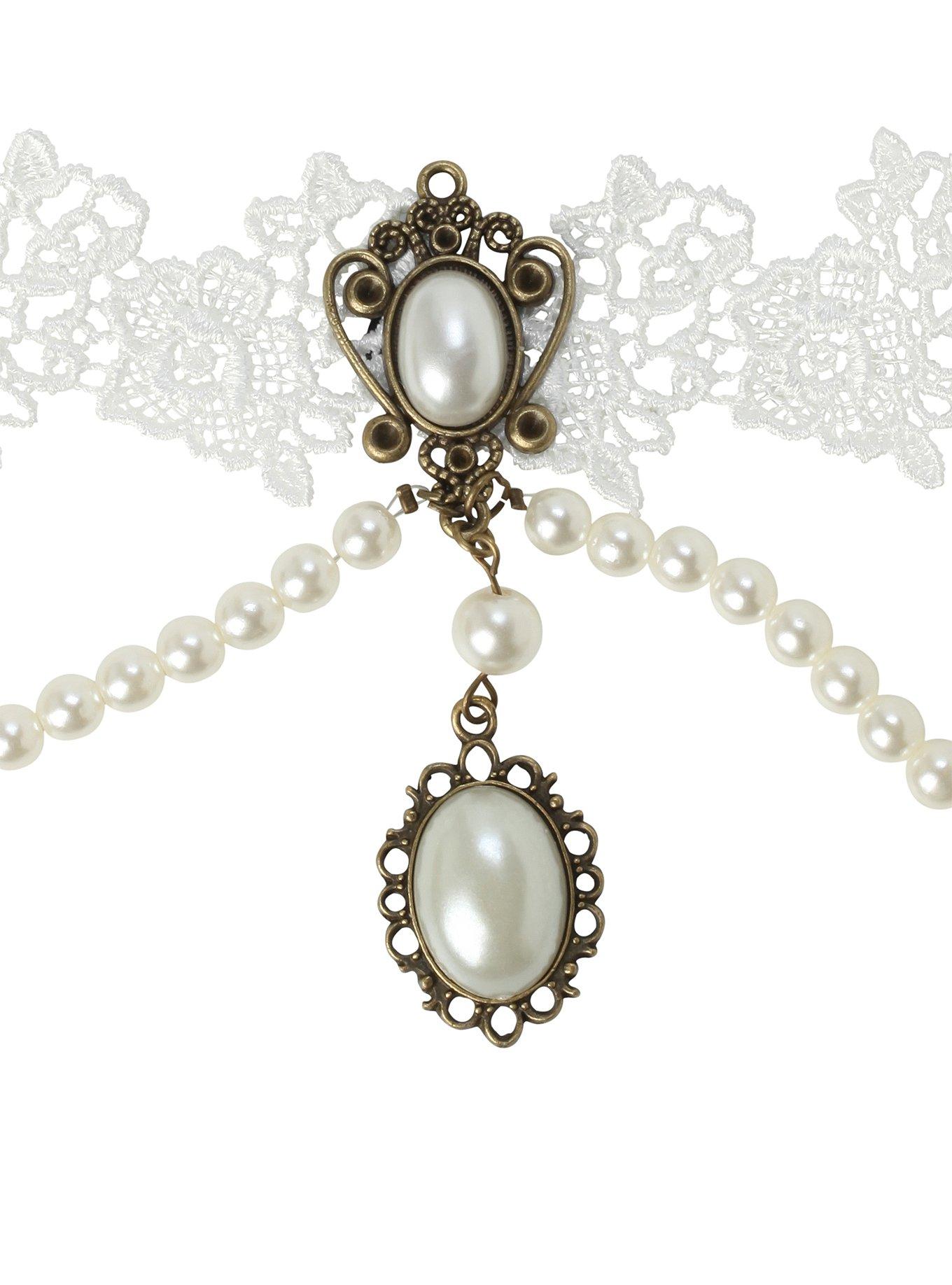 White Pearl Lace Choker, , hi-res