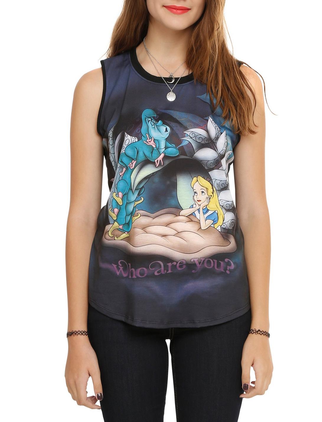 Disney Alice In Wonderland Who Are You Girls Muscle Top, BLACK, hi-res