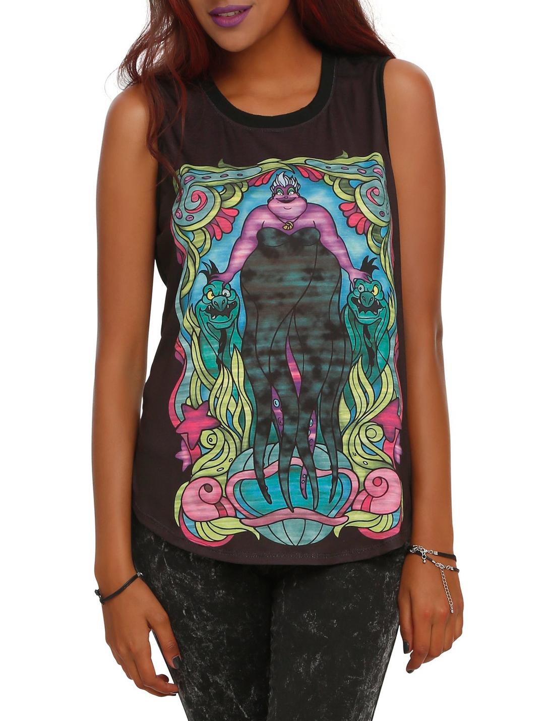 Disney The Little Mermaid Ursula Stained Glass Girls Muscle Top, BLACK, hi-res
