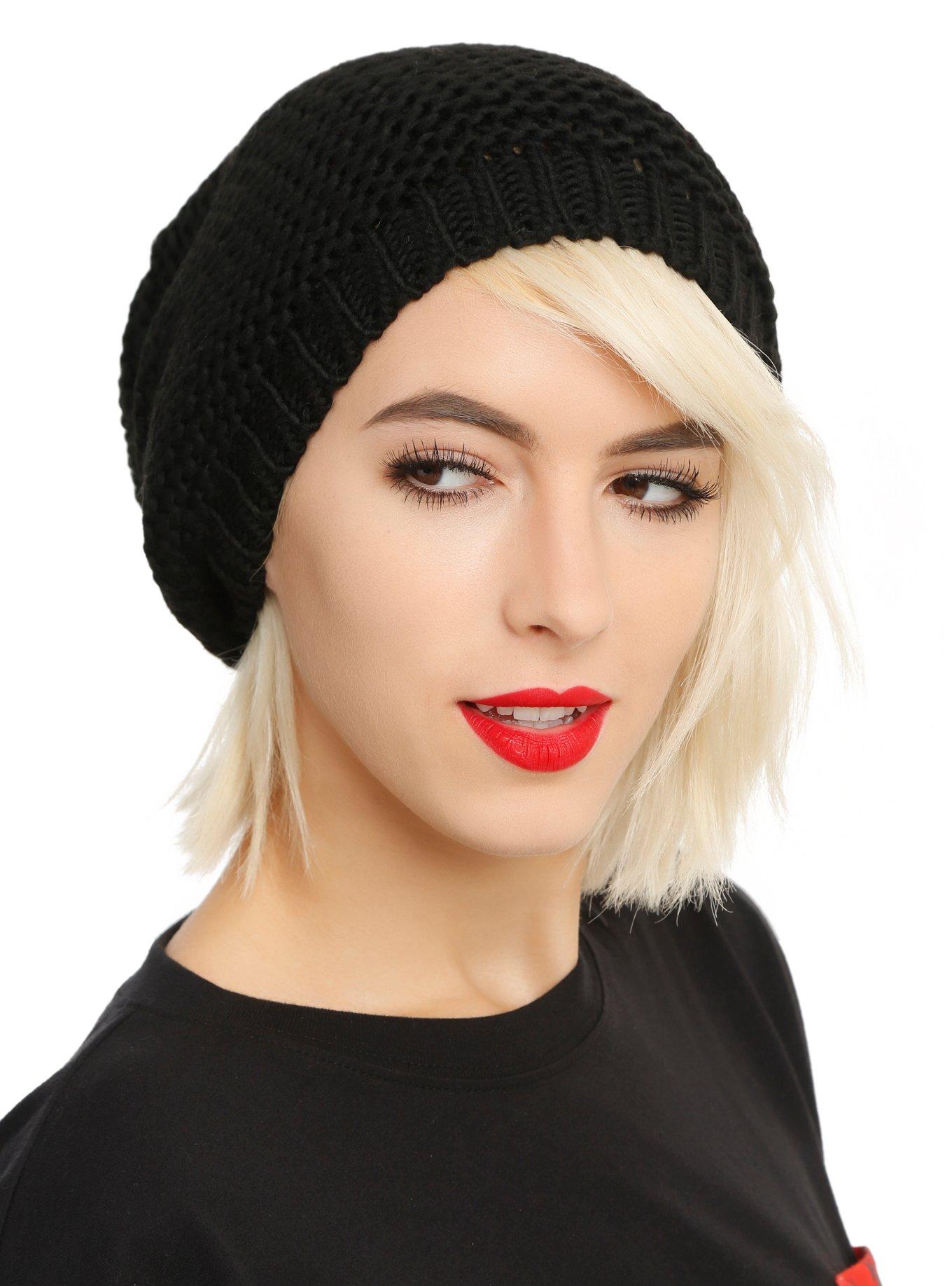 Heavy Black Slouch Beanie, , hi-res