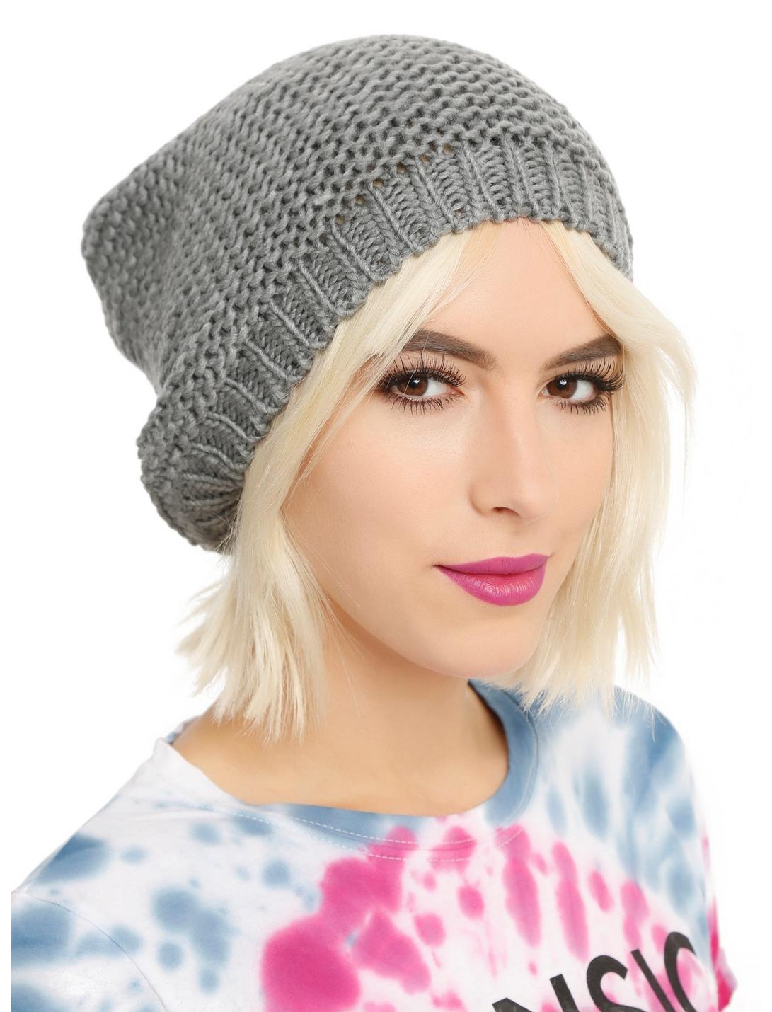 Grey Slouch Beanie, , hi-res