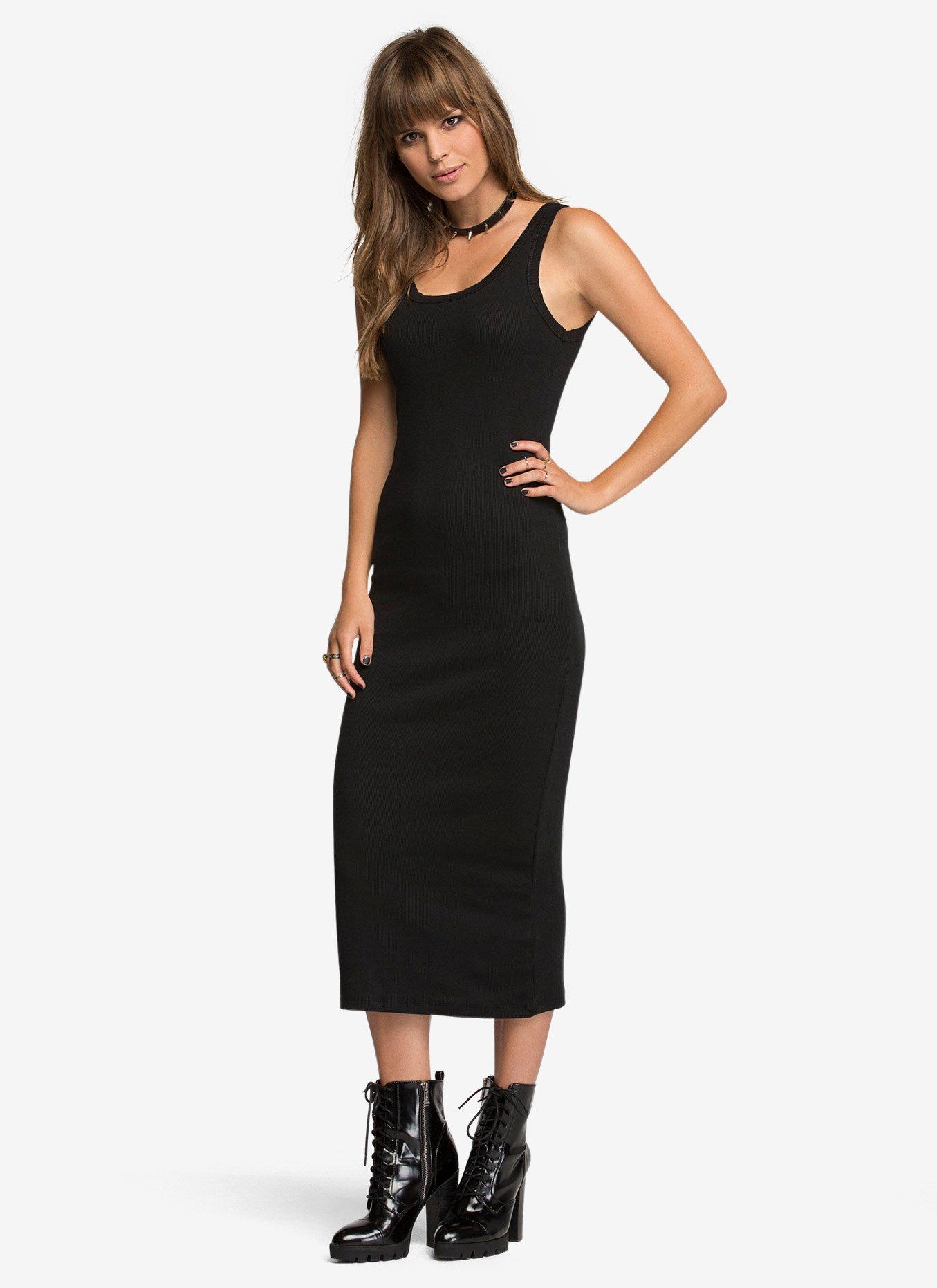Ribbed Bodycon Dress, BLACK, hi-res