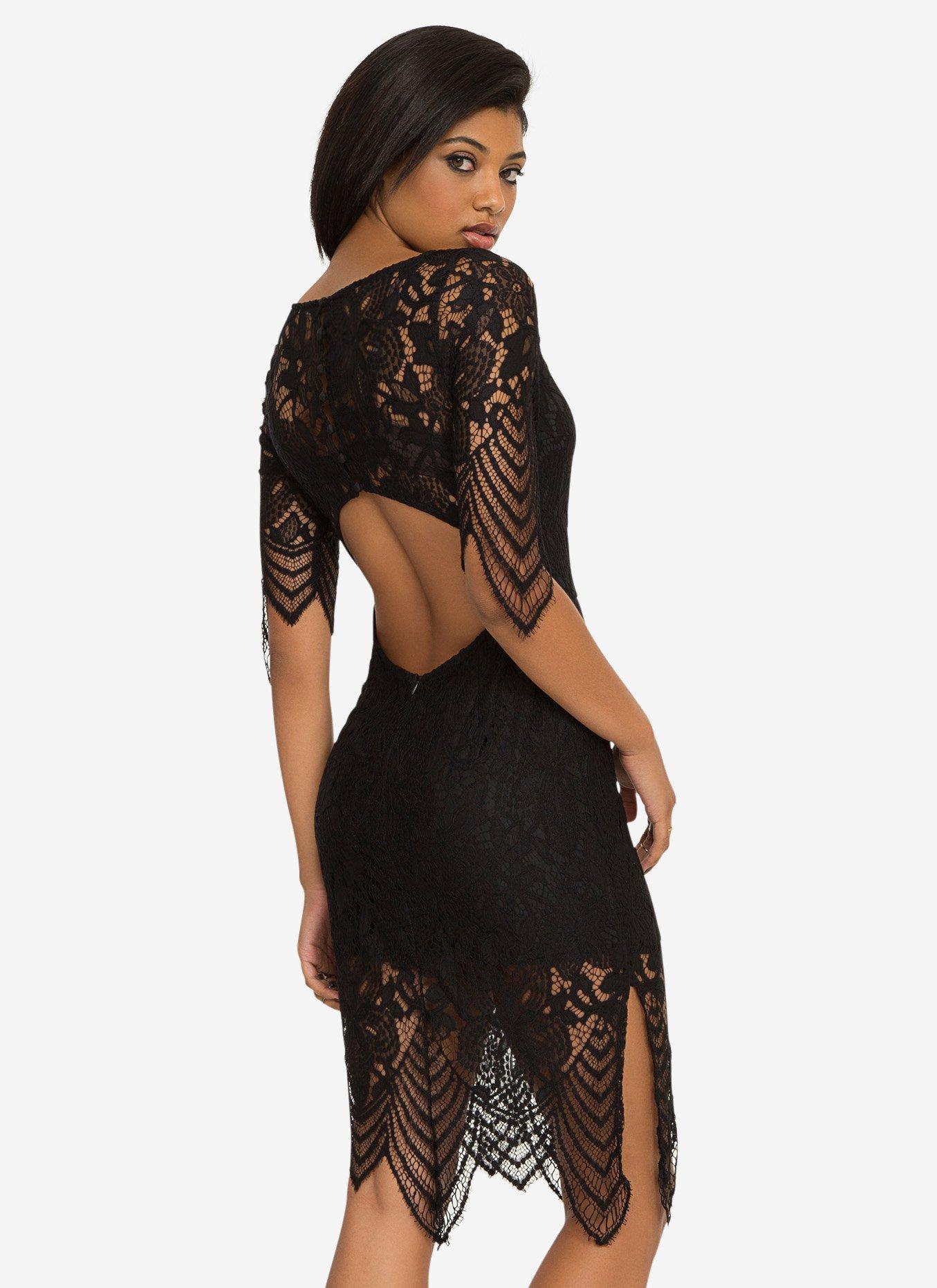 Lace Keyhole Dress, BLACK, hi-res
