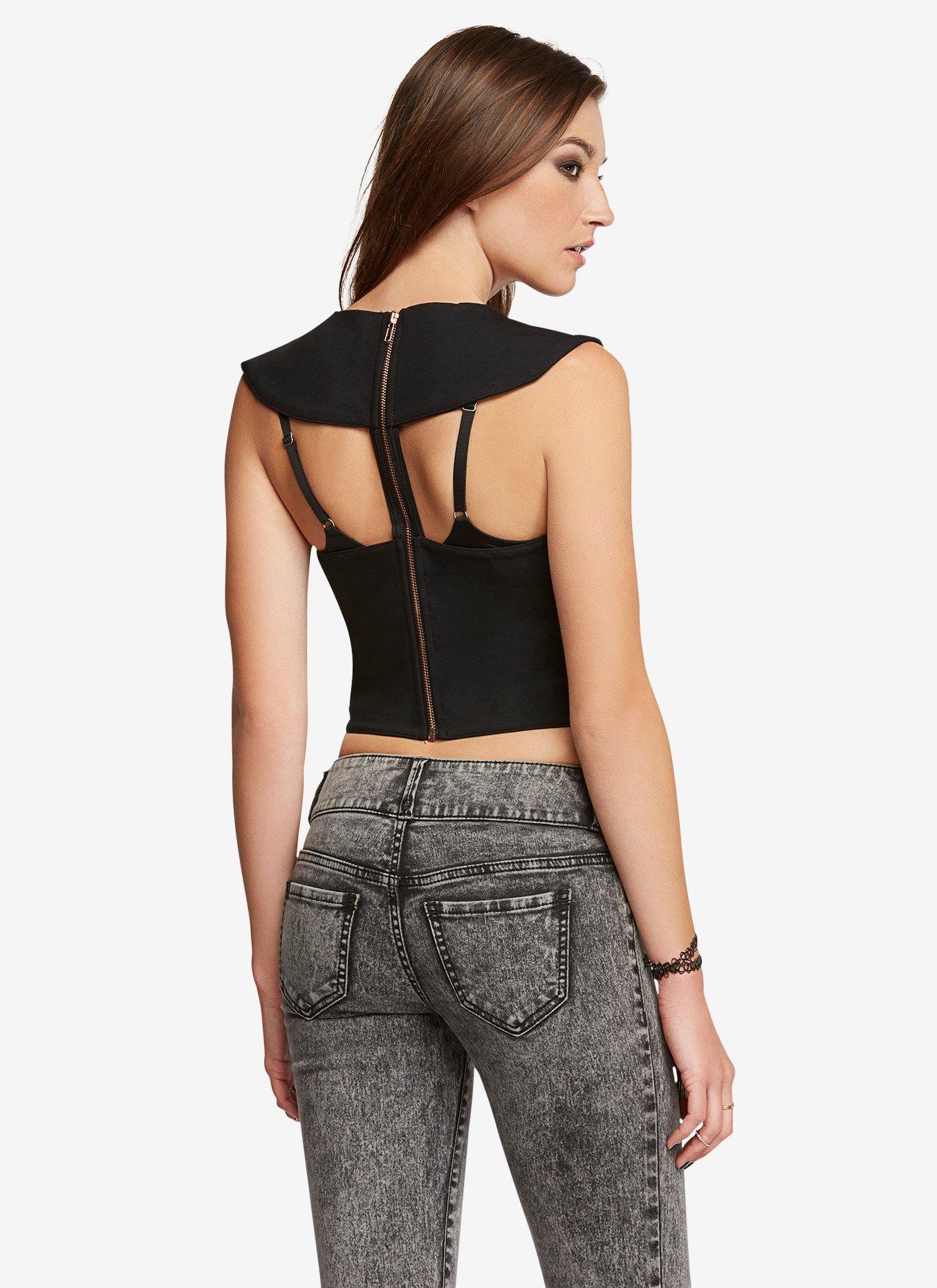 Black Cut-Out Back Girls Crop Top, BLACK, hi-res