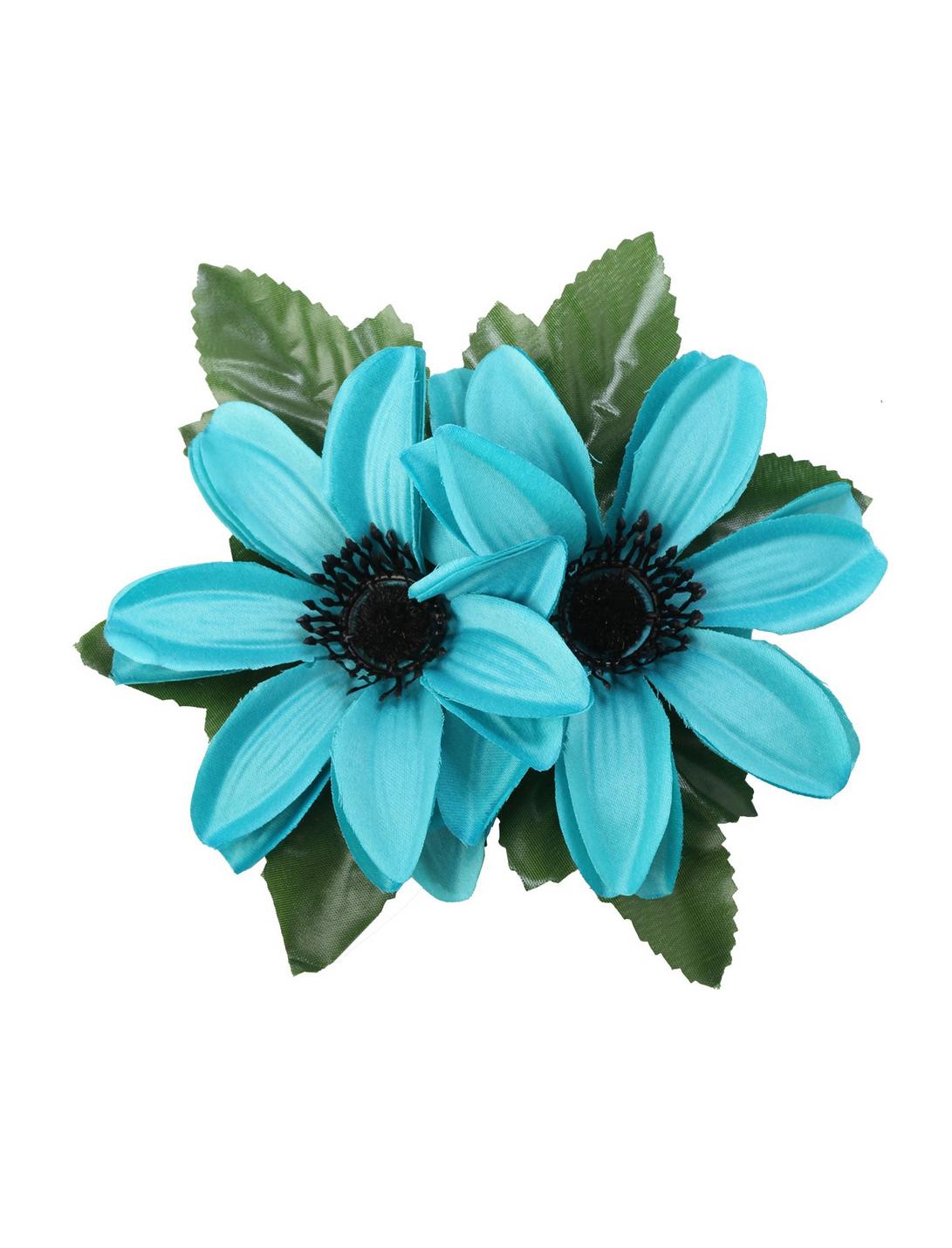 Turquoise Double Flower Hair Clip, , hi-res