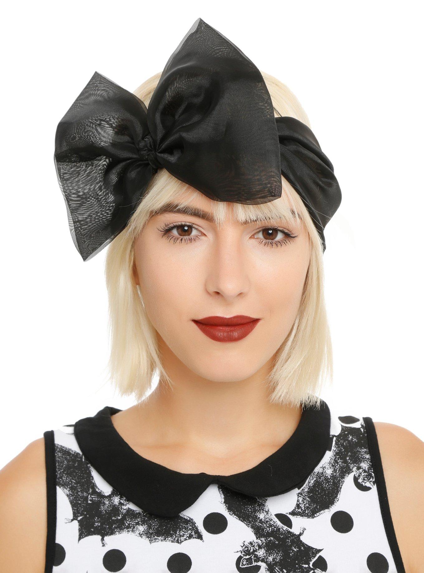 Black Chiffon Large Bow Headband, , hi-res